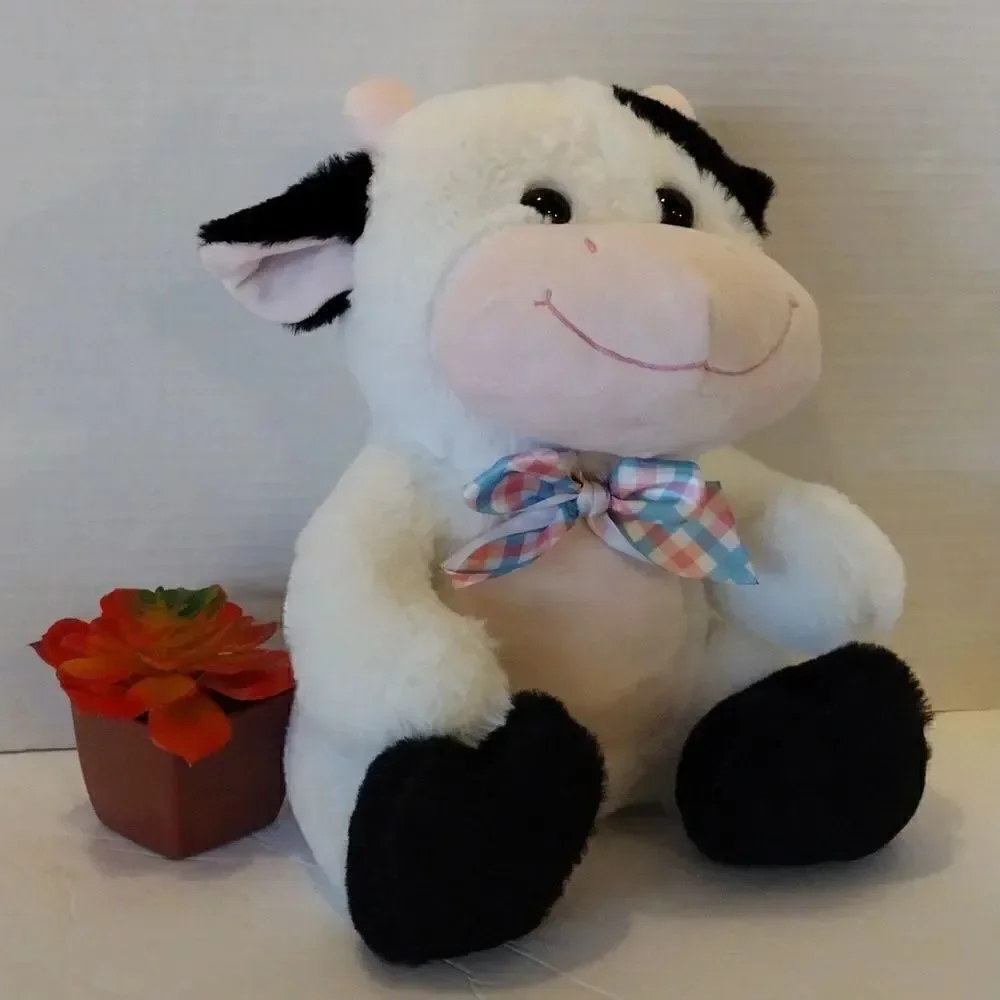 Inter American 2017 Cow With Blue Plaid Bow Stuffed Plushie Toy‎